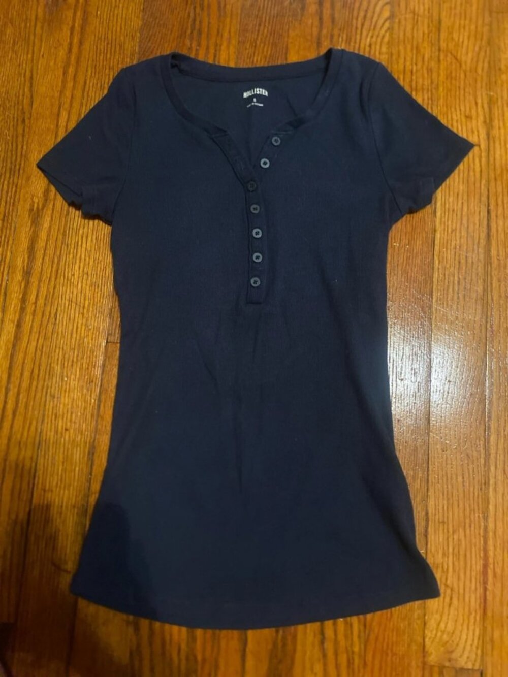 Women's Navy Blue Short Sleeve Henley Top – Size S / US 4-6